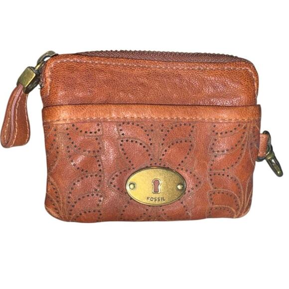 Fossil Handbags - FOSSIL Keyhole Brown Leather Flower Pattern with Clip